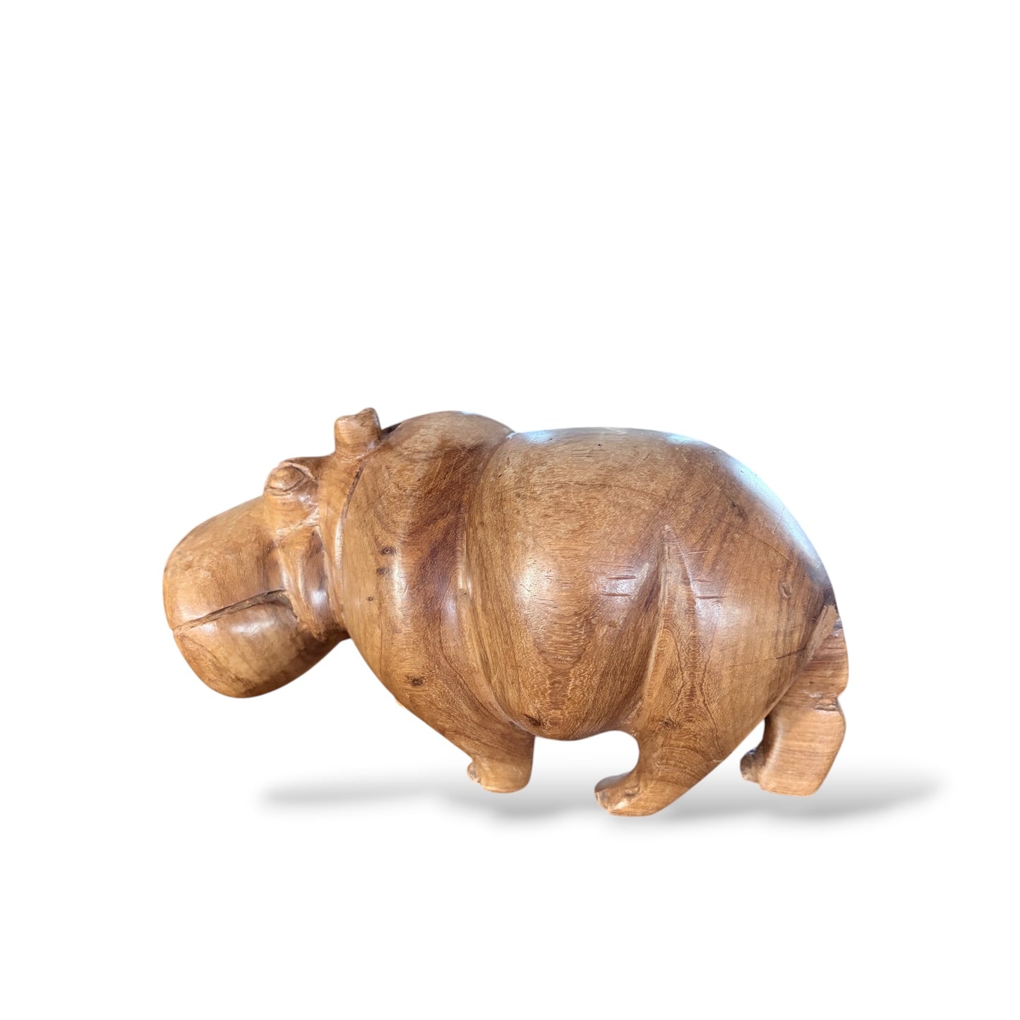 Wood Hippopotamus Sculpture - Mid Century Hand Carved Solid Teak Statue