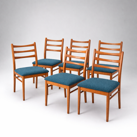 Set of 6 Mid Century Schreiber Ladder Back Dining Chairs – Teak Frames