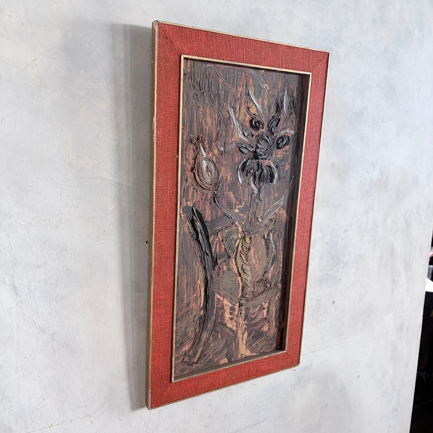 1966 Mid Century Brutalist Expressionist Oil Painting – Heavy Impasto Still Life – C. Bradshaw