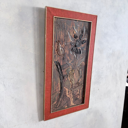 1966 Mid Century Brutalist Expressionist Oil Painting – Heavy Impasto Still Life – C. Bradshaw