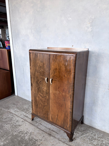 Art Deco Walnut Compact Wardrobe with Interior Shelving
