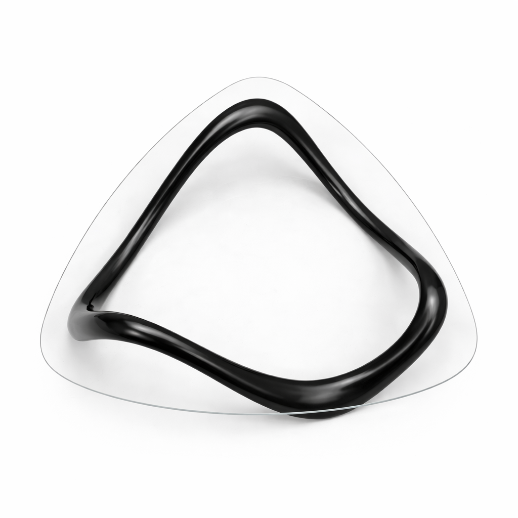 Rounded Triangular Glass Coffee Table with Pop Art Base