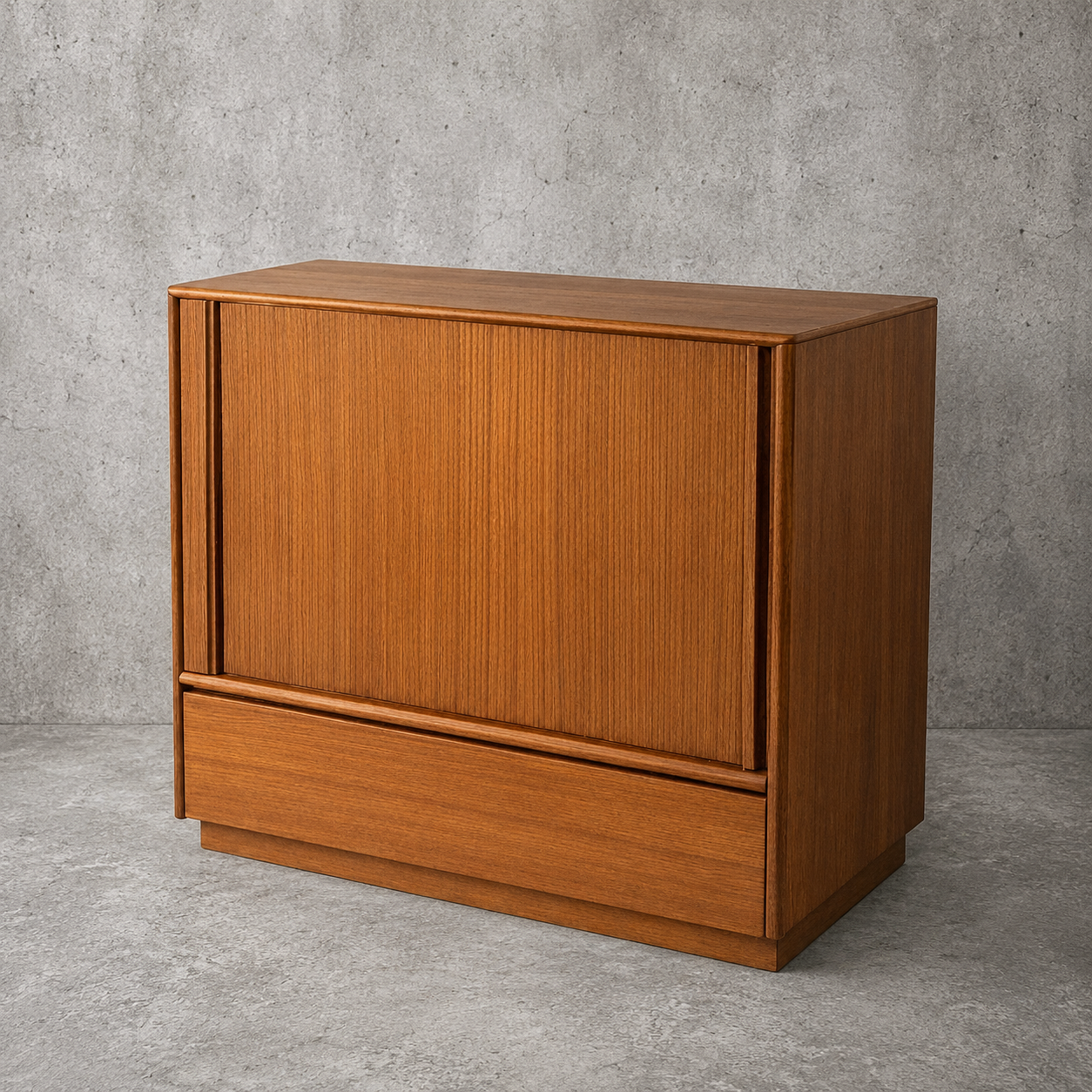Danish Mid Century Teak Tambour Door Drinks Cabinet / Cocktail Cabinet