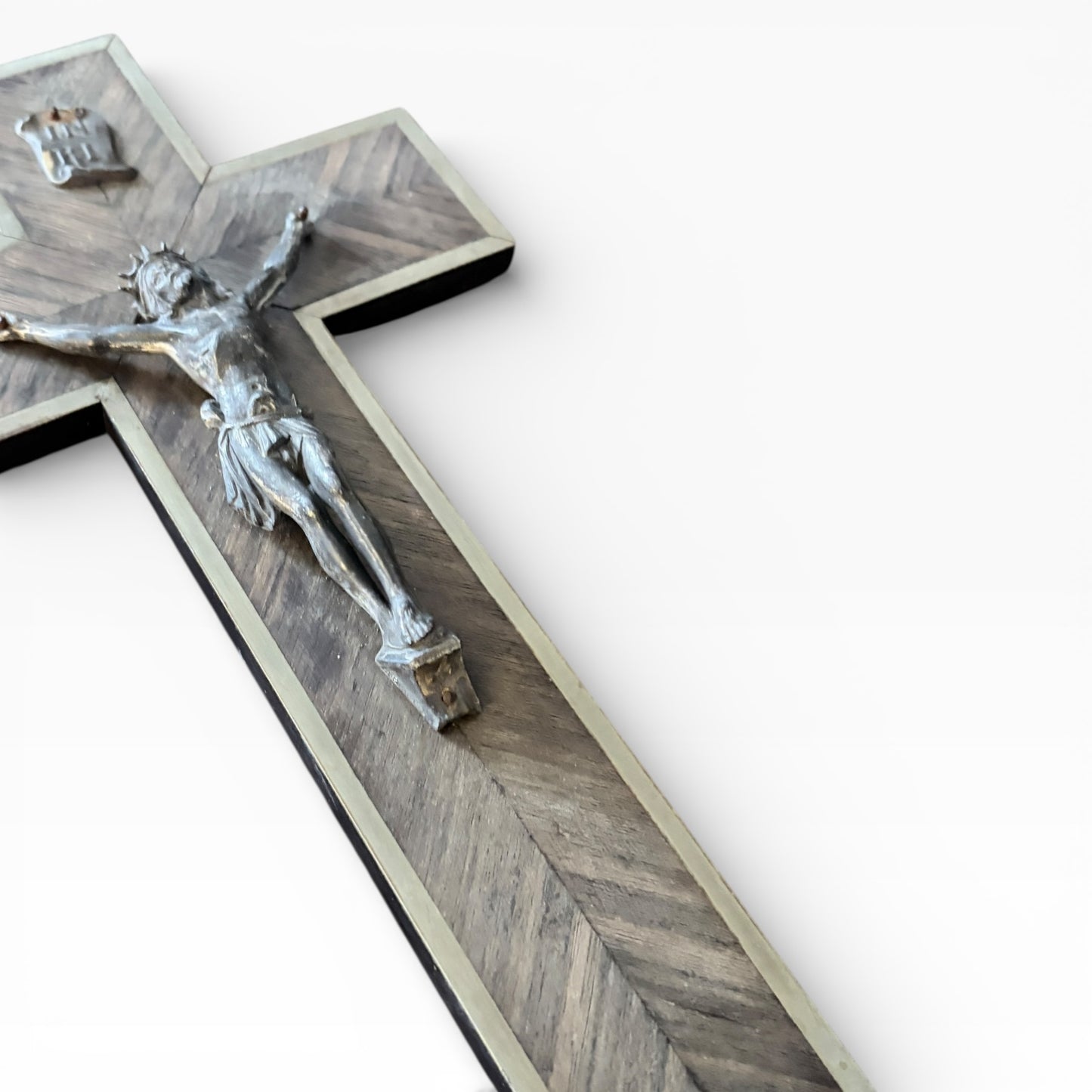 1970s Brass & Oak Crucifix | Vintage Religious Wall Cross