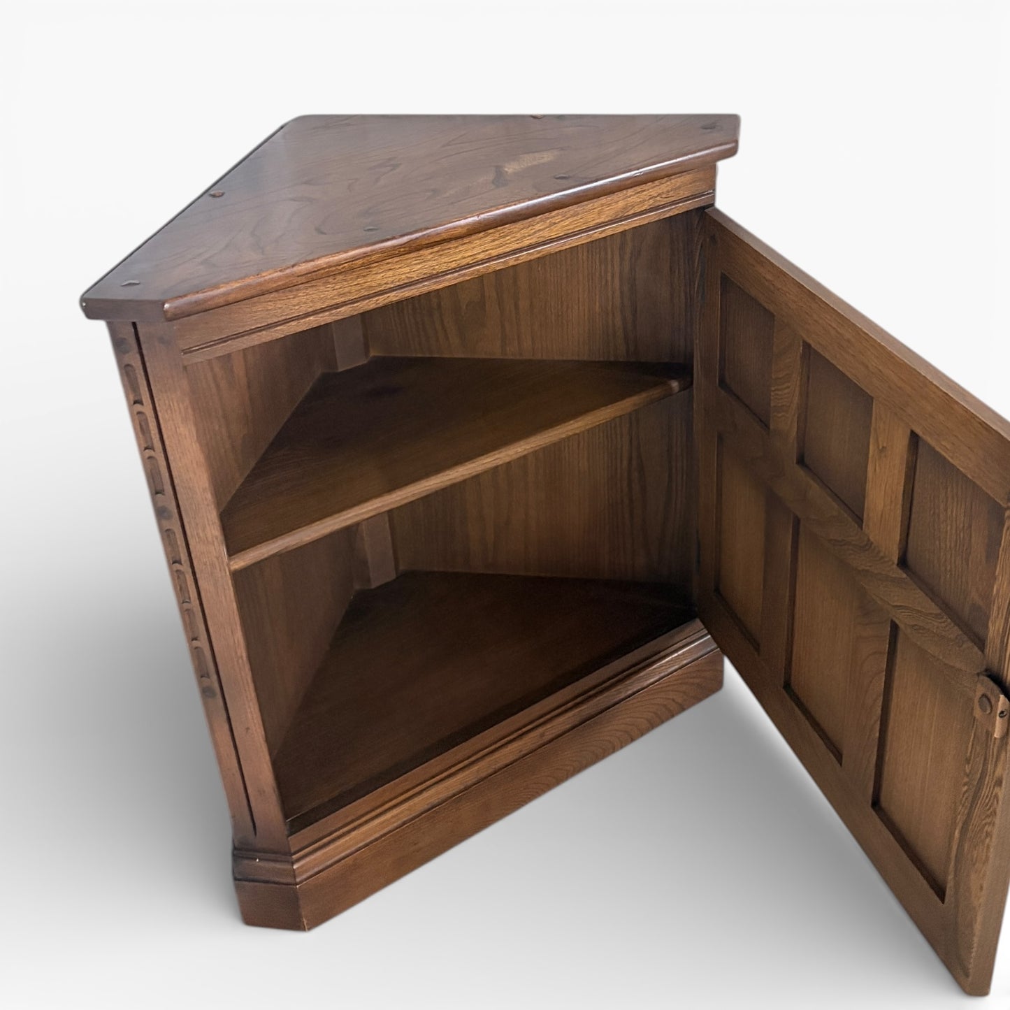 Ercol Corner Cabinet – Mid Century Solid Wood Storage Unit With Panelled Door
