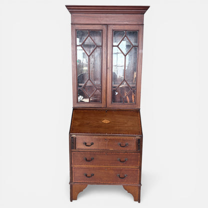 Antique Edwardian Mahogany Glazed Bureau Bookcase