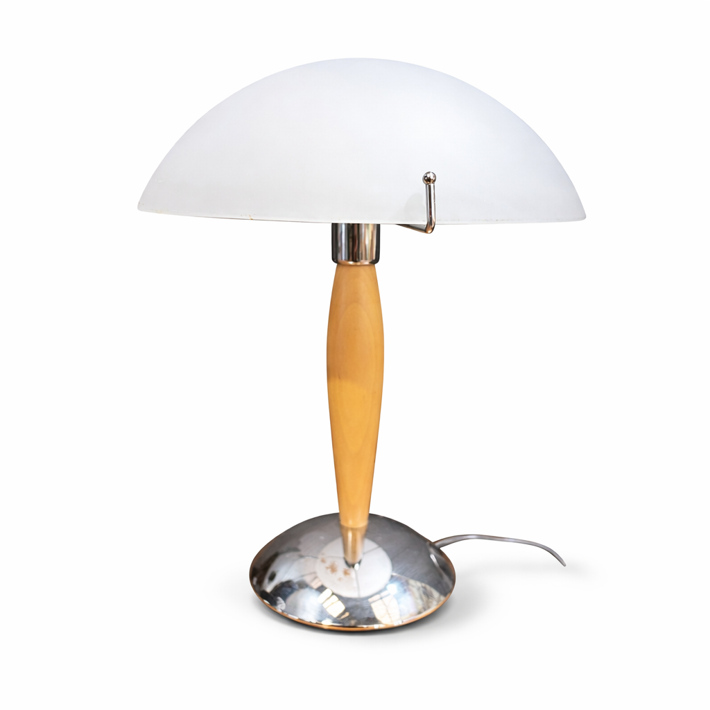 Vintage IKEA Teak, Chrome & Frosted Glass Table Lamp – Mid Century — view 2