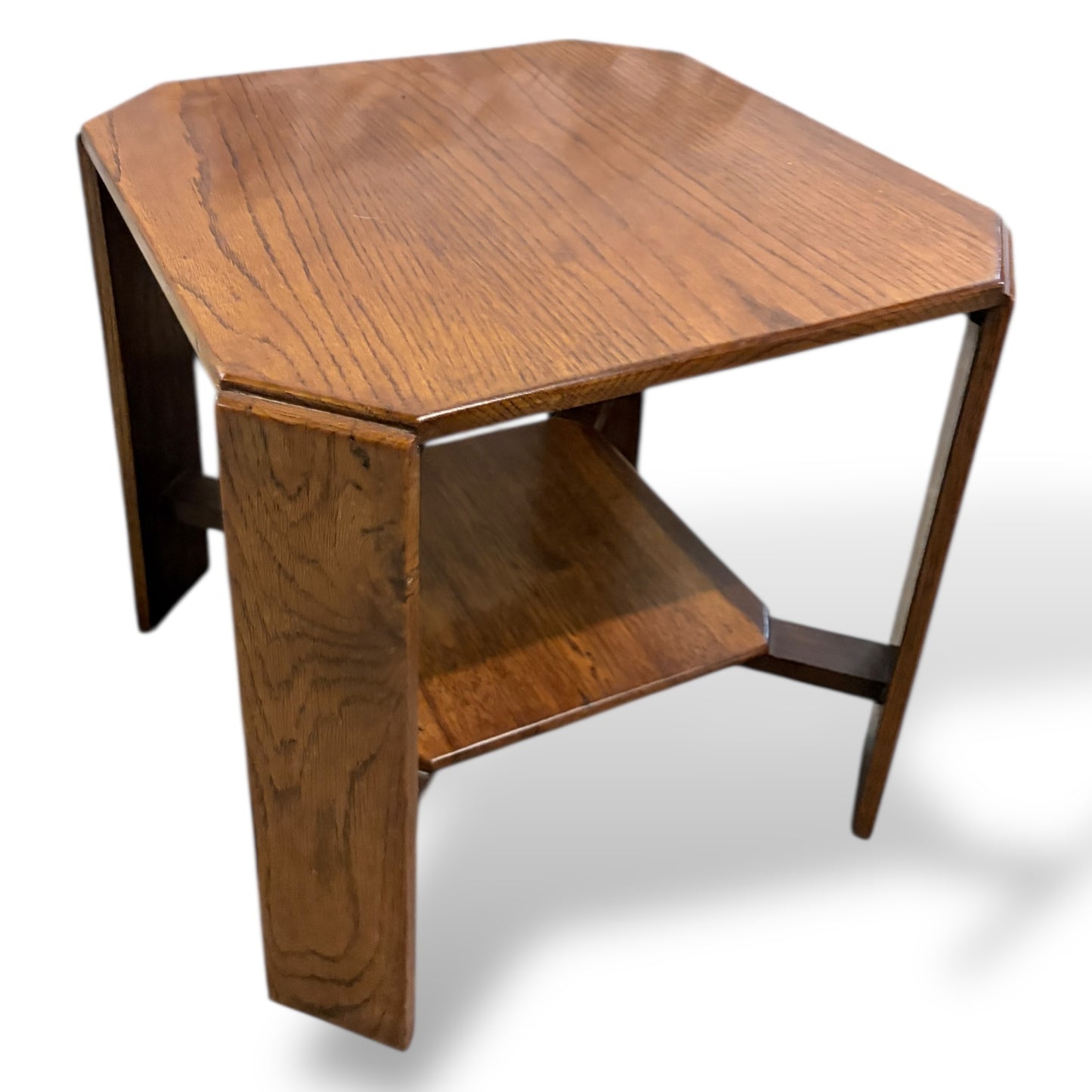Arts & Crafts Oak Occasional Side Table with Lower Shelf – Vintage Solid Oak Side Table