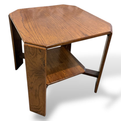 Arts & Crafts Oak Occasional Side Table with Lower Shelf – Vintage Solid Oak Side Table