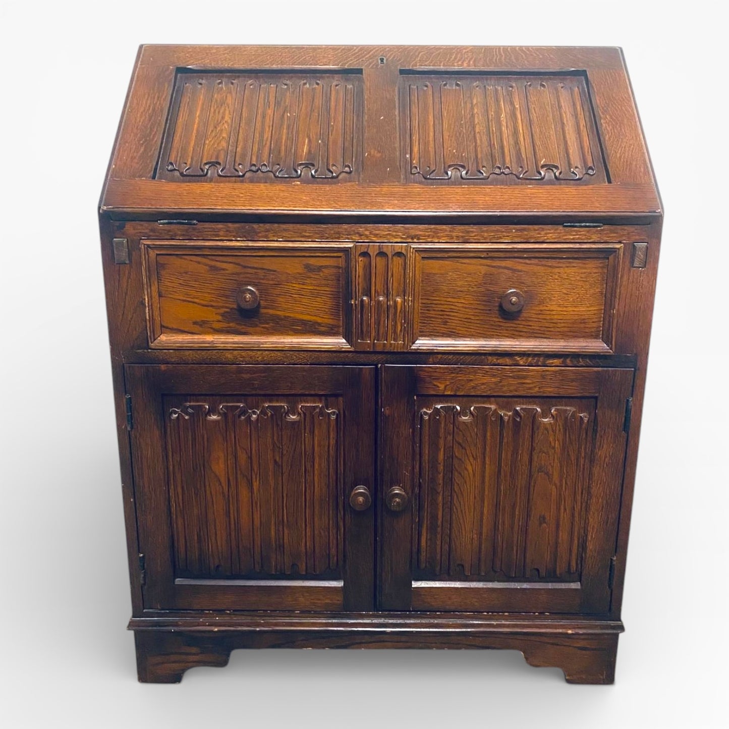 Vintage Oak Writing Bureau – Classic Secretary Desk with Fall-Front Storage Cabinet