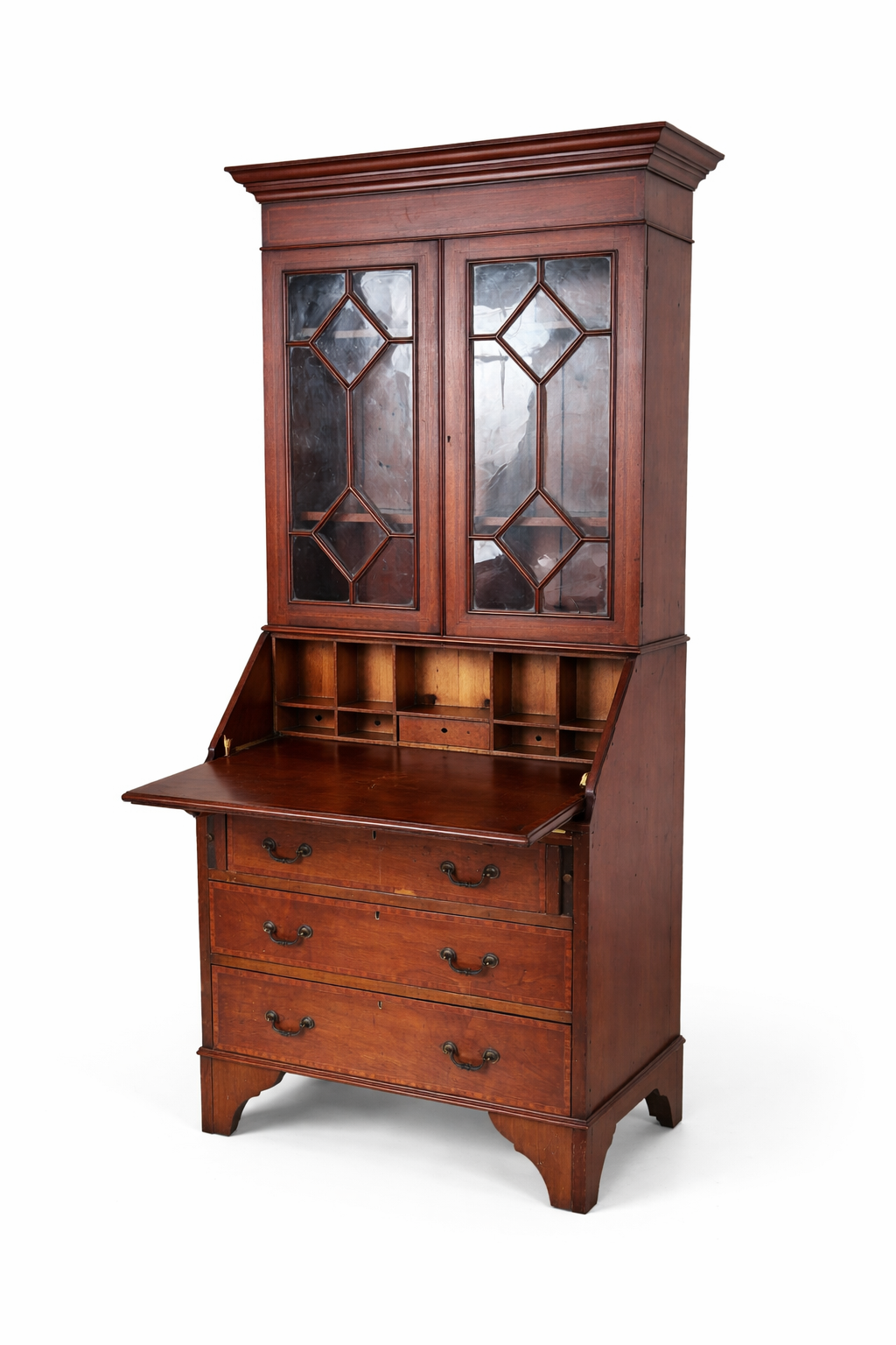 Antique Edwardian Mahogany Glazed Bureau Bookcase