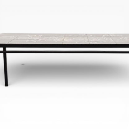 Vallauris Ceramic Coffee Table – Vintage 1970s Mid Century Black Metal Frame