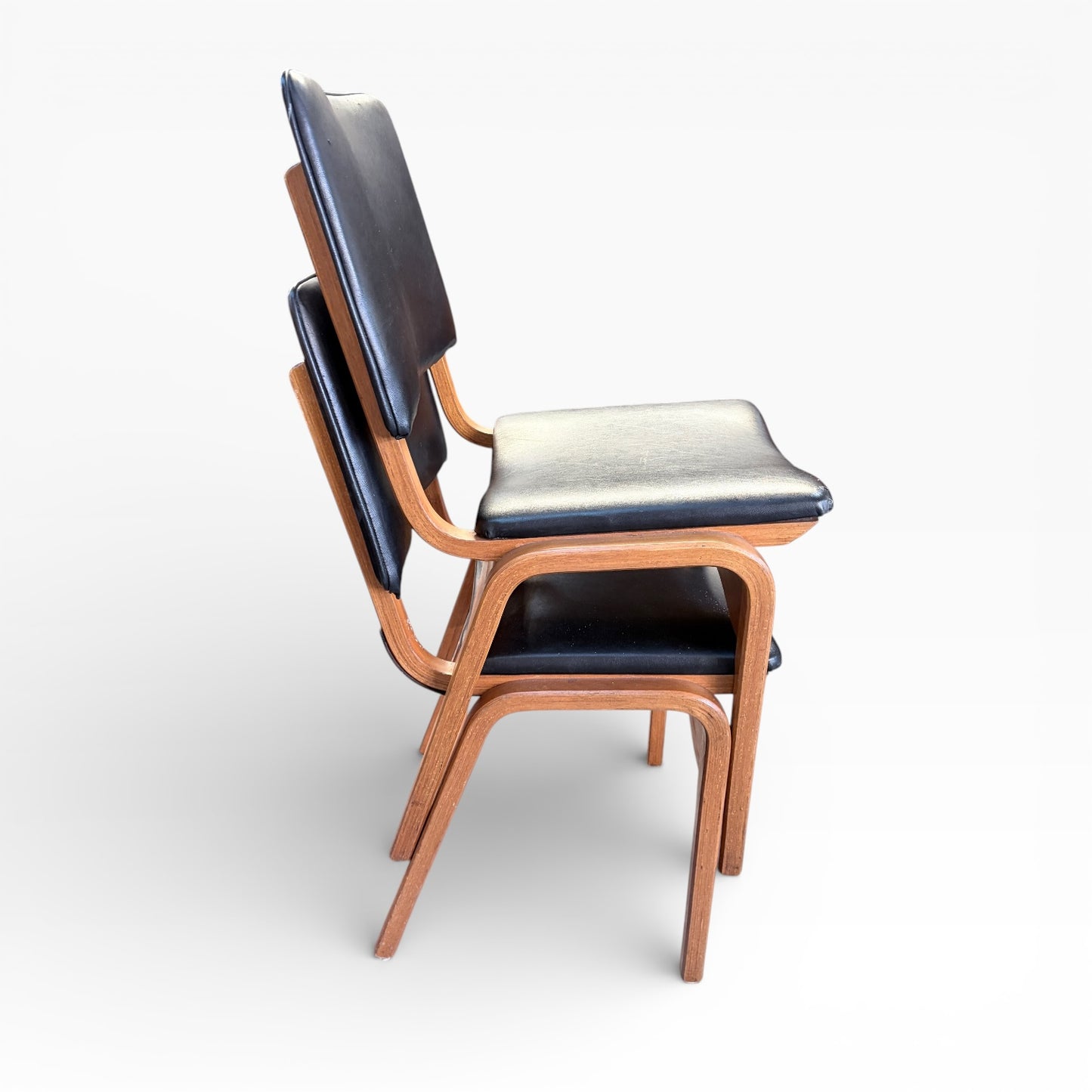 Vintage Stackable Dining Chairs – Mid Century Black Bentwood Upholstered Seating