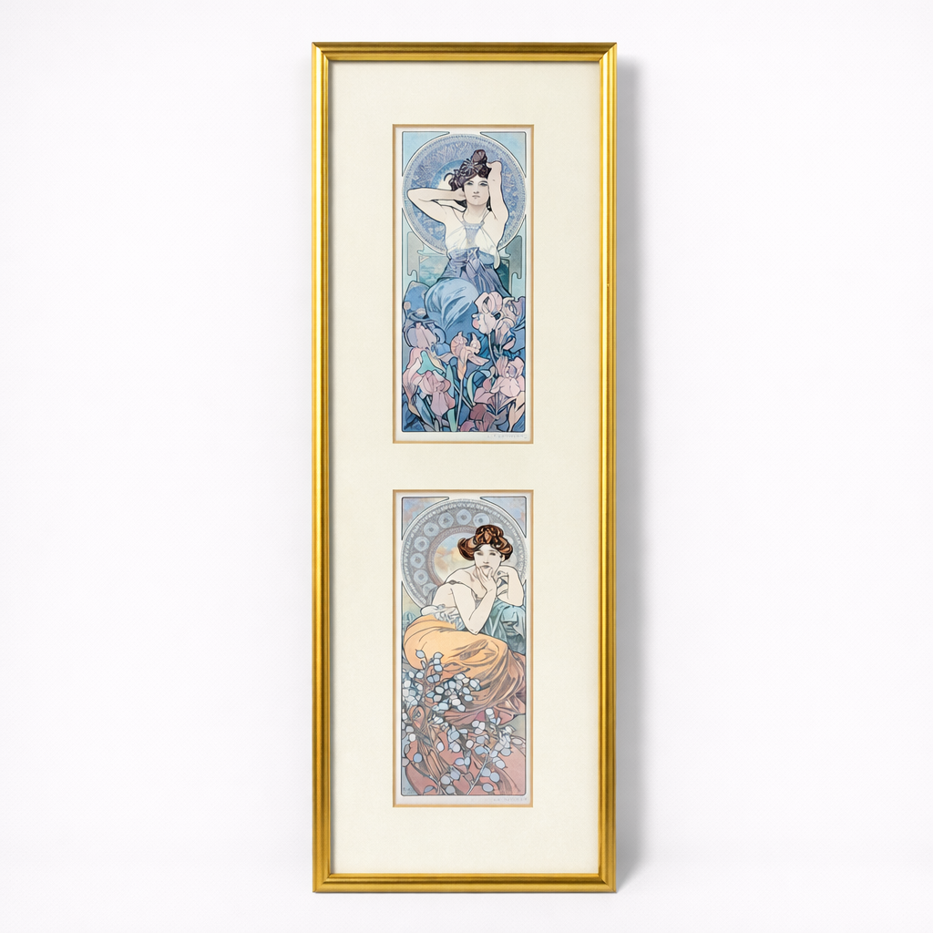 Alphonse Mucha “Topaz & Amethyst” Framed Prints – Art Nouveau Double Panel Wall Art