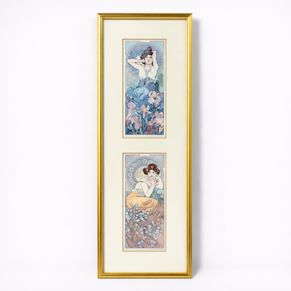 Alphonse Mucha “Topaz & Amethyst” Framed Prints – Art Nouveau Double Panel Wall Art