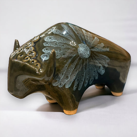 Mid Century Lotus Pottery Ceramic Bull