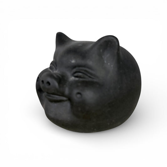 Vintage Chinese Pig Figurine – Black Clay Pottery Lucky Rattle Sculpture