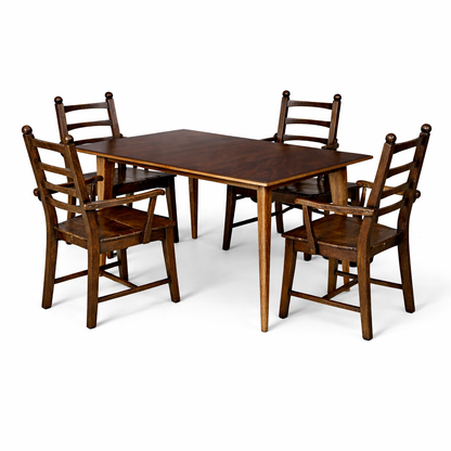 Morris of Glasgow Walnut Dining Table with Arts & Crafts Oak Chairs Dining Set