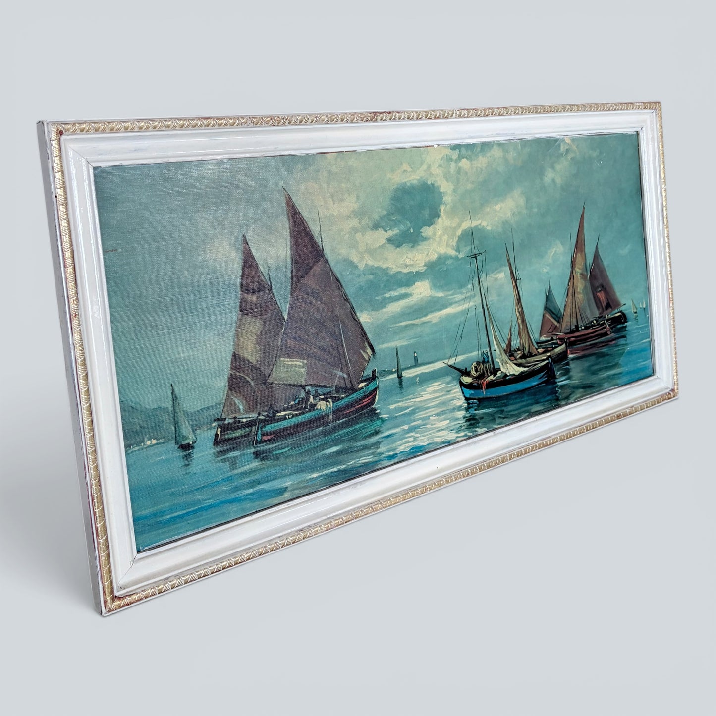 Mid-Century Framed Coastal Sailing Boat Print