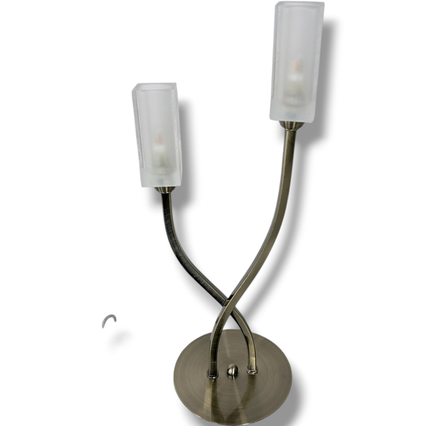 Vintage Table Lamp – Twin Arm Lamp with Frosted Glass Shades | Brass Effect Light