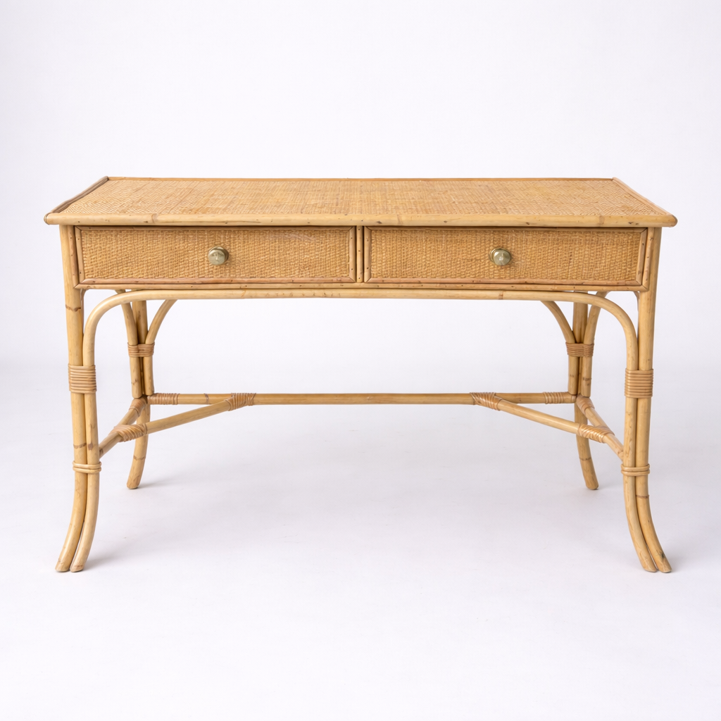 Vintage Bamboo & Rattan Console Table / Desk