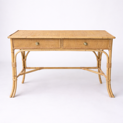 Vintage Bamboo & Rattan Console Table / Desk