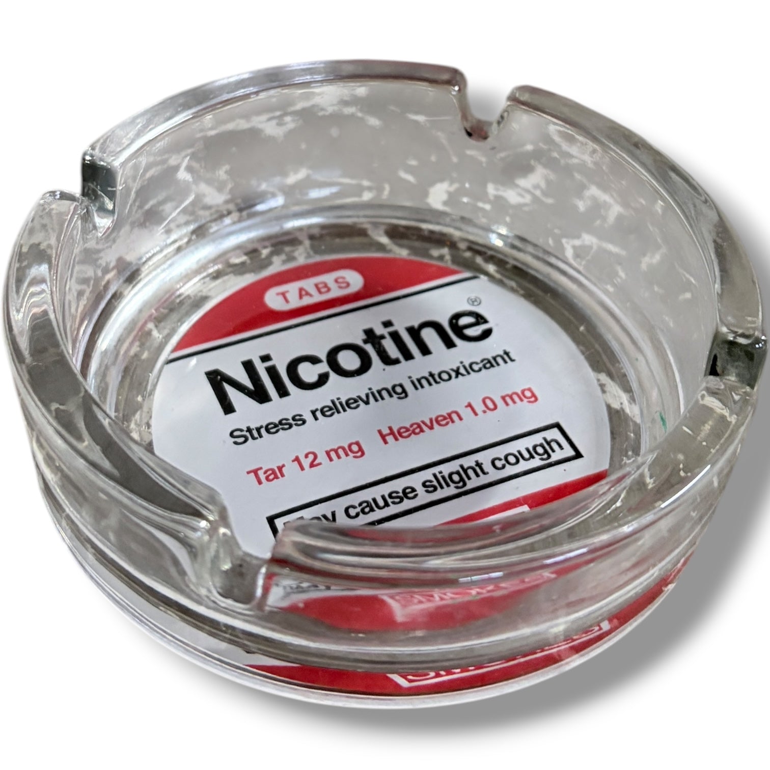 Vintage Glass Ashtray – Retro Heavy Glass Ashtray With Nicotine Label & Cigarette Rest — view 3