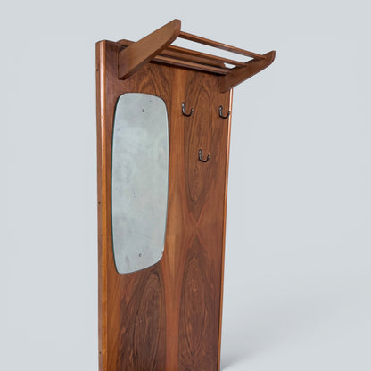 Mid Century Walnut Hall Stand with Mirror, Umbrella Stand & Shoe Cabinet