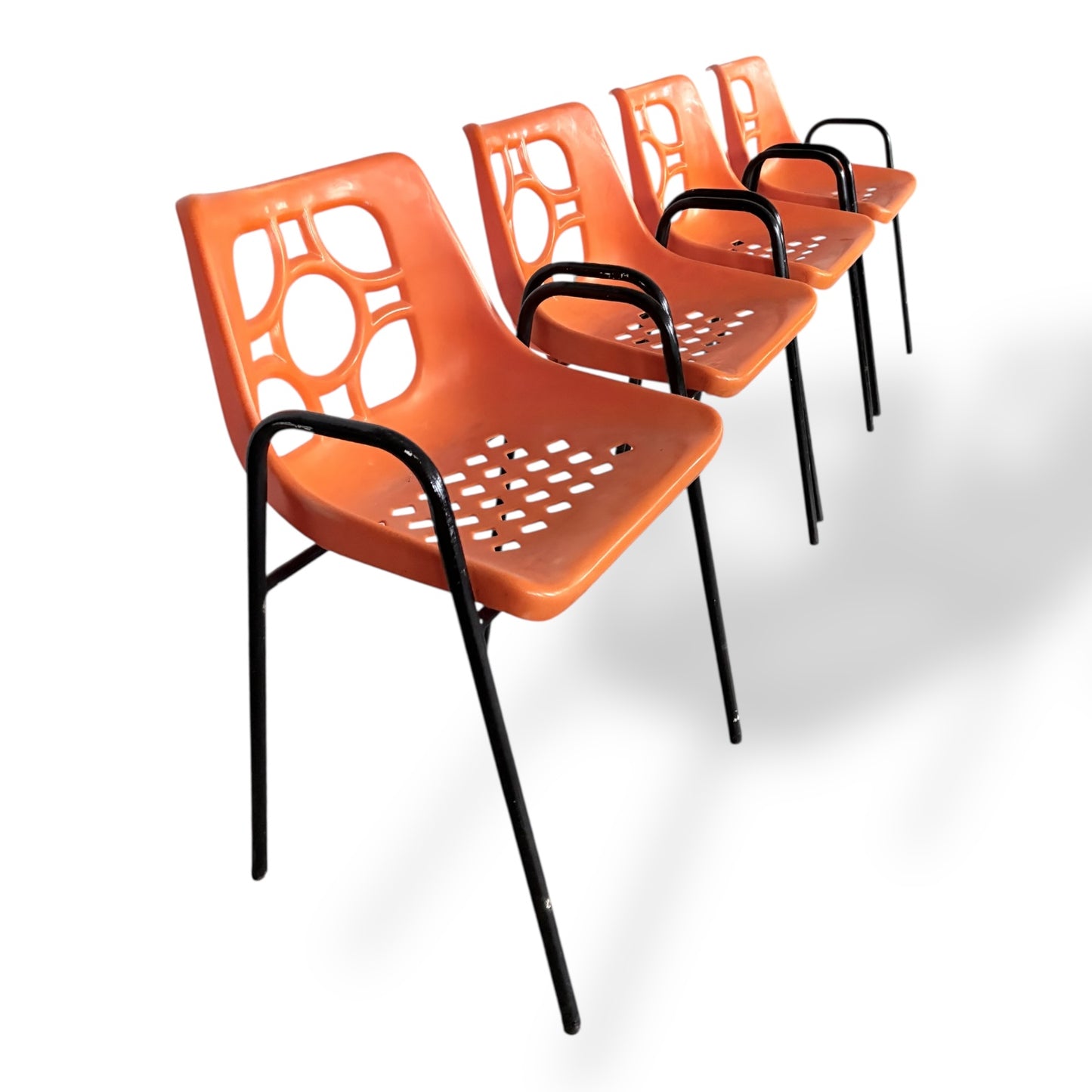 Set of 4 Mid Century Space Age Orange Chairs – 1970s