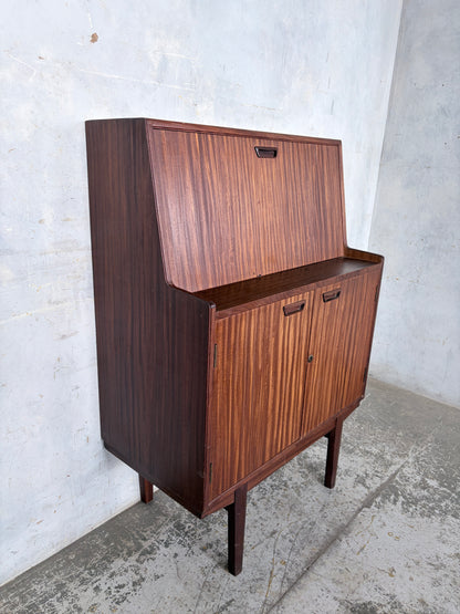 Mid Century Walnut & Teak Bureau Desk Cabinet