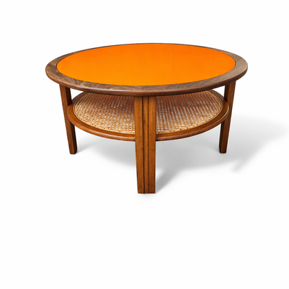 Mid-Century G-Plan Round Coffee Table with Orange Perspex Top