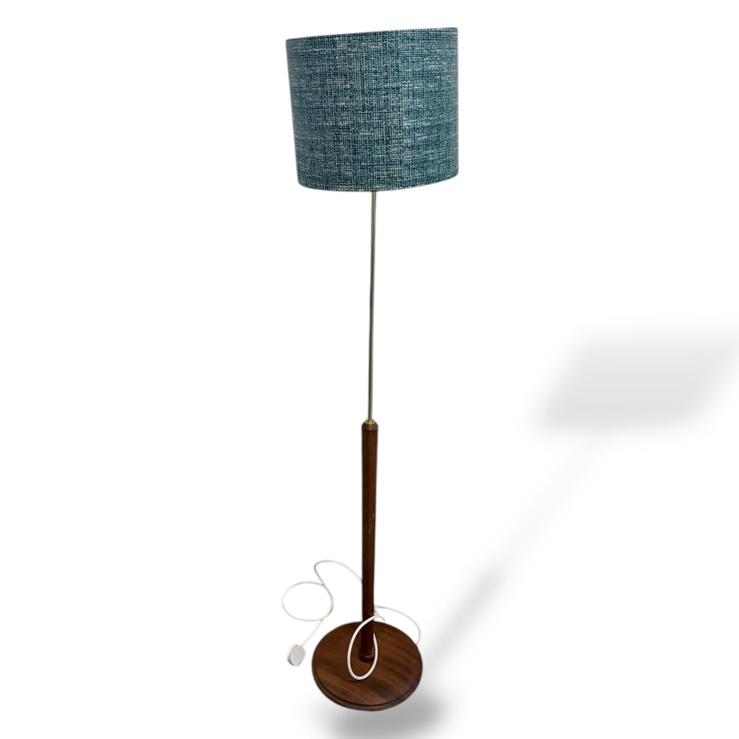 Vintage Teak Mid-Century Standard Floor Lamp with Handmade Fabric Shade — view 3