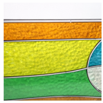 Vintage Stained Glass Window Panel – Mid Century Geometric Design