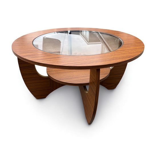 Mid Century Vintage Round coffee table with glass Dunsley