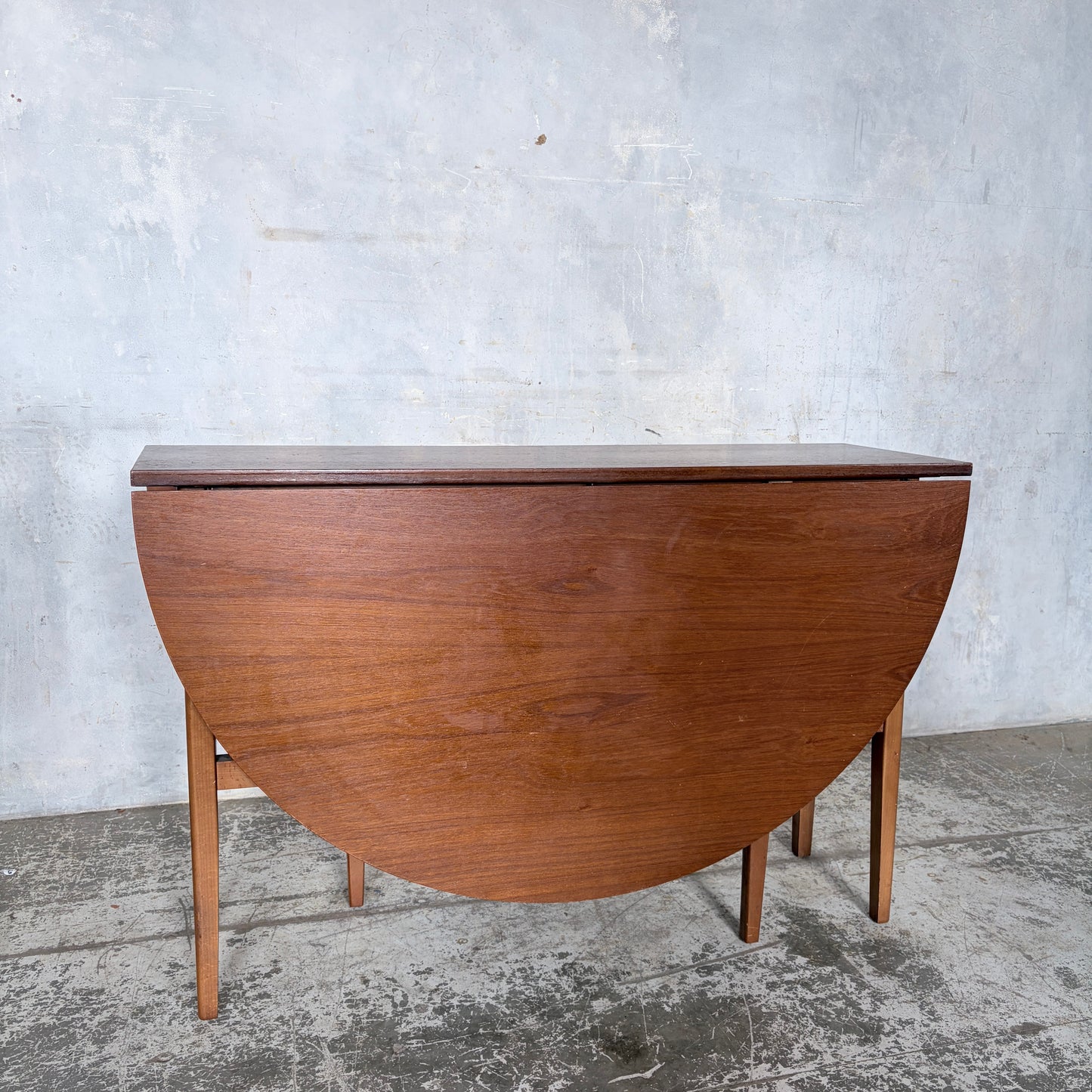 Mid Century Teak Round Drop Leaf Dining Table by Nathan