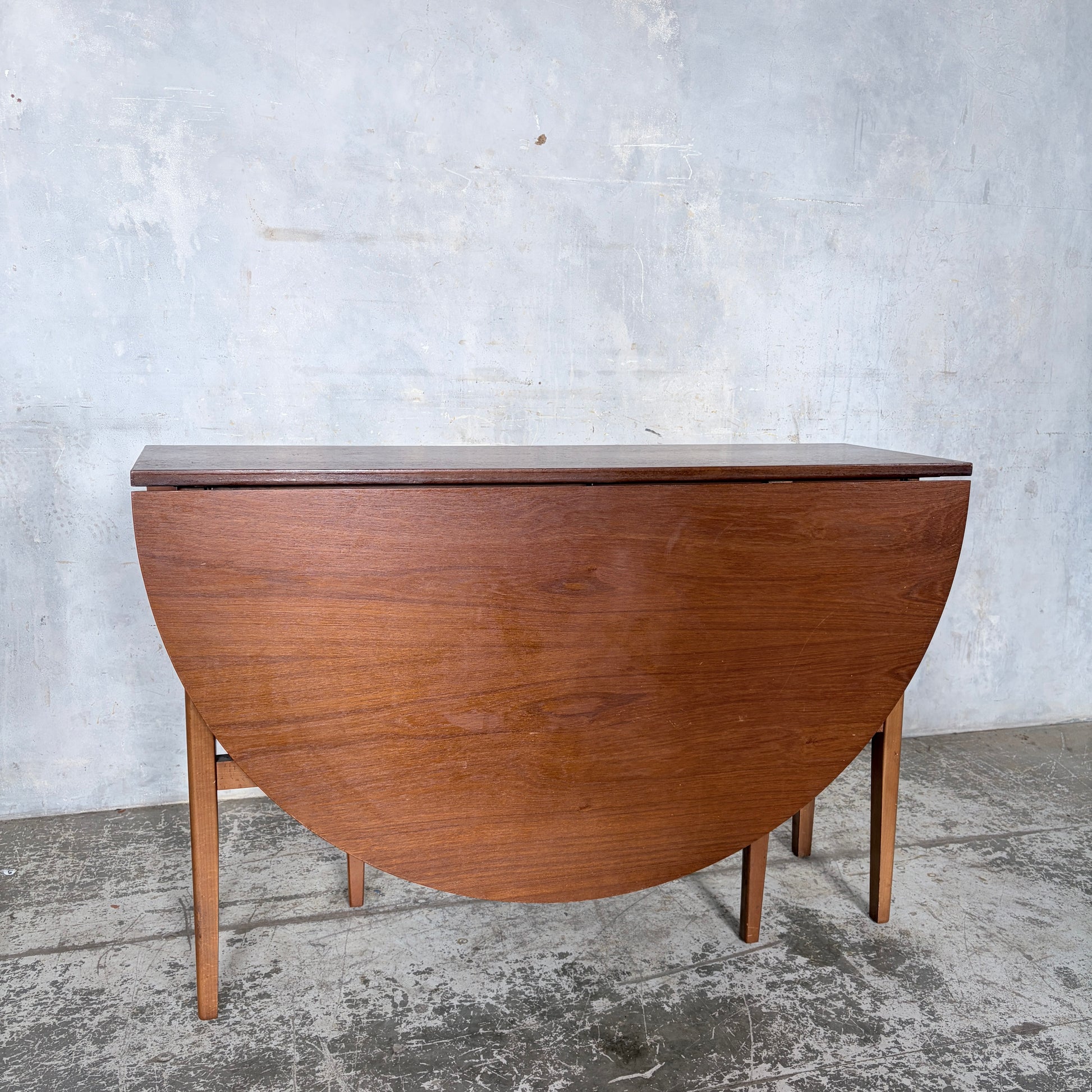 Mid Century Teak Round Drop Leaf Dining Table by Nathan
