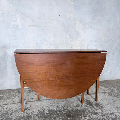 Mid Century Teak Round Drop Leaf Dining Table by Nathan