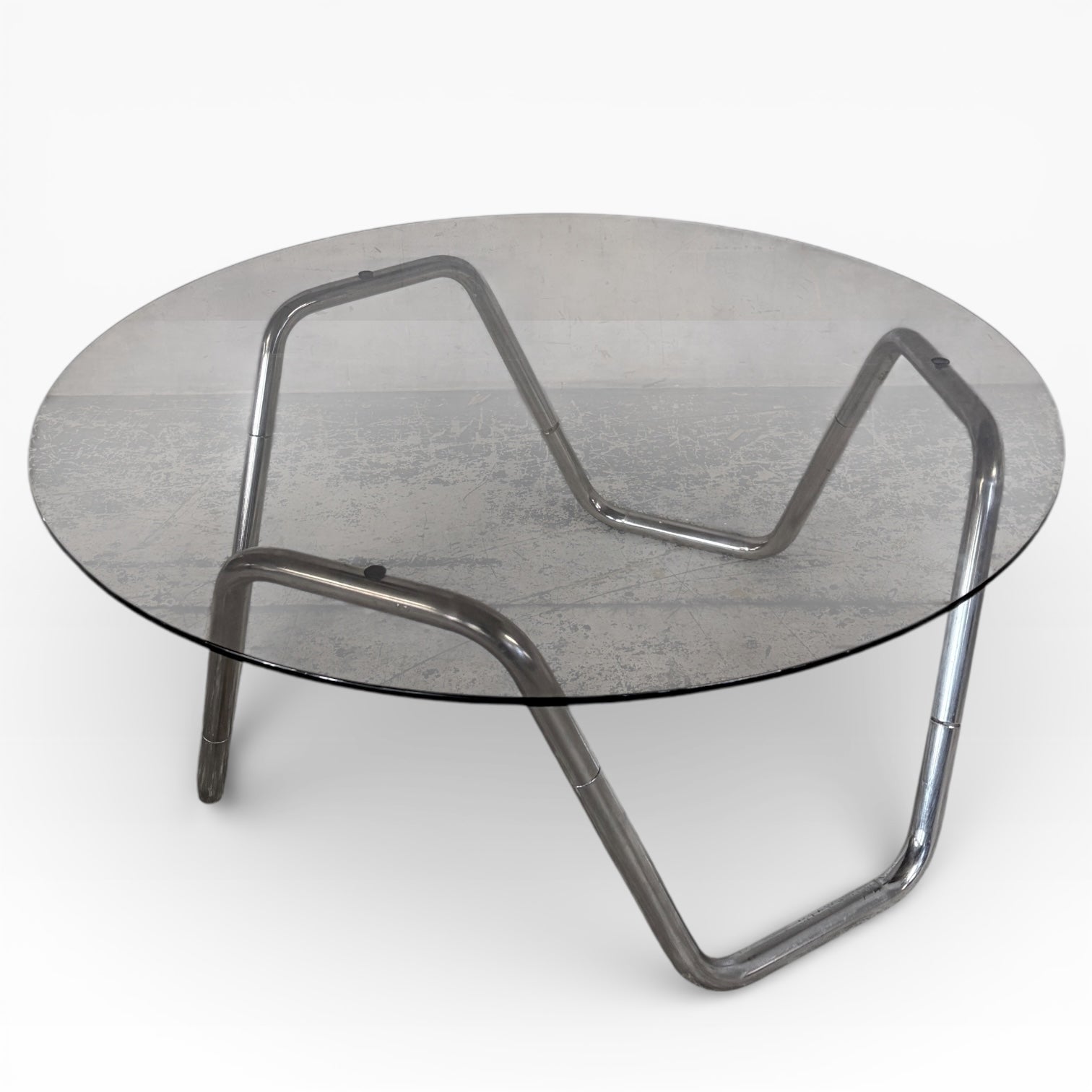 Vintage Italian Smoked Glass & Chrome Coffee Table — view 2
