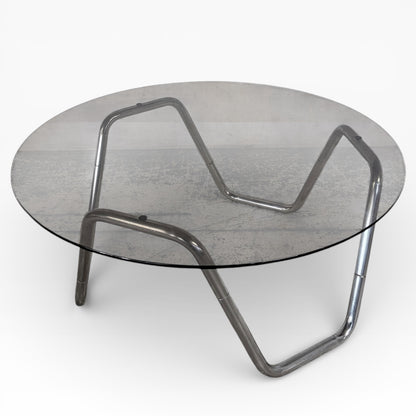 Vintage Italian Smoked Glass & Chrome Coffee Table — view 2