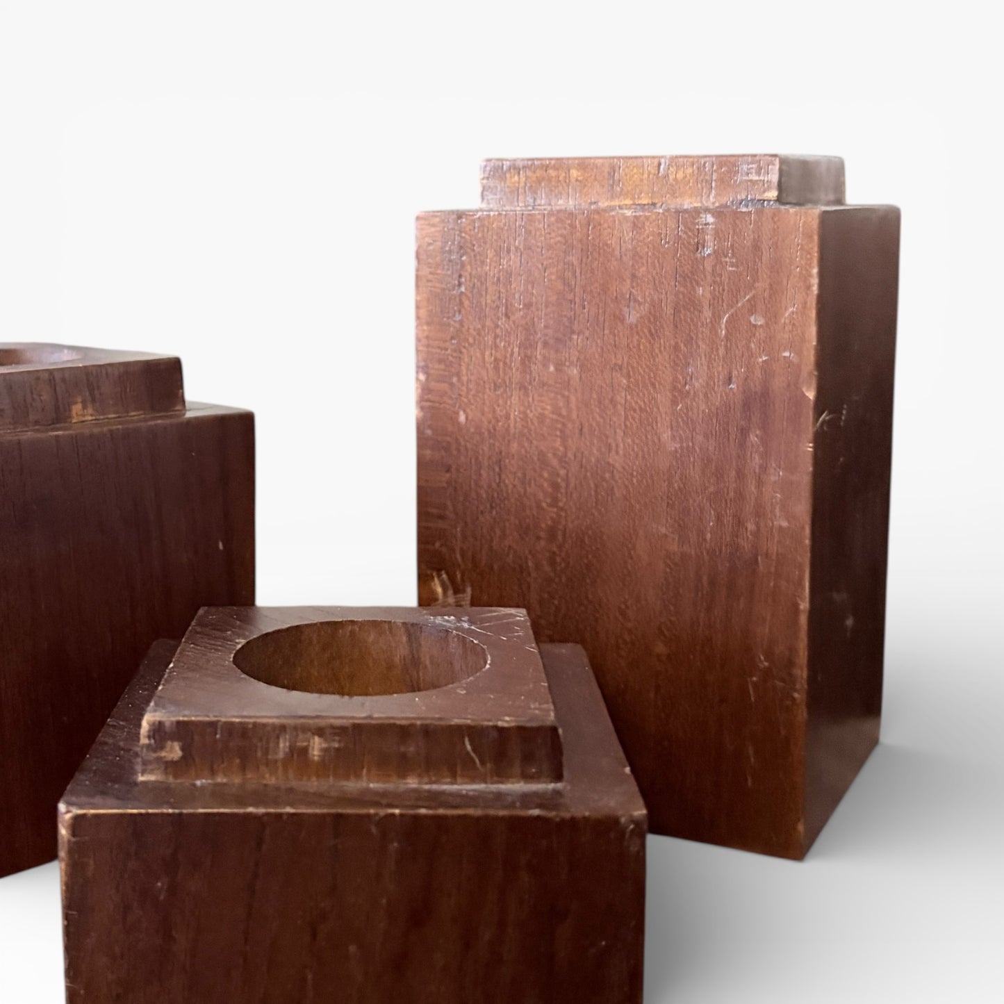 Vintage Mid-Century Wooden Candle Holders – Set of Three