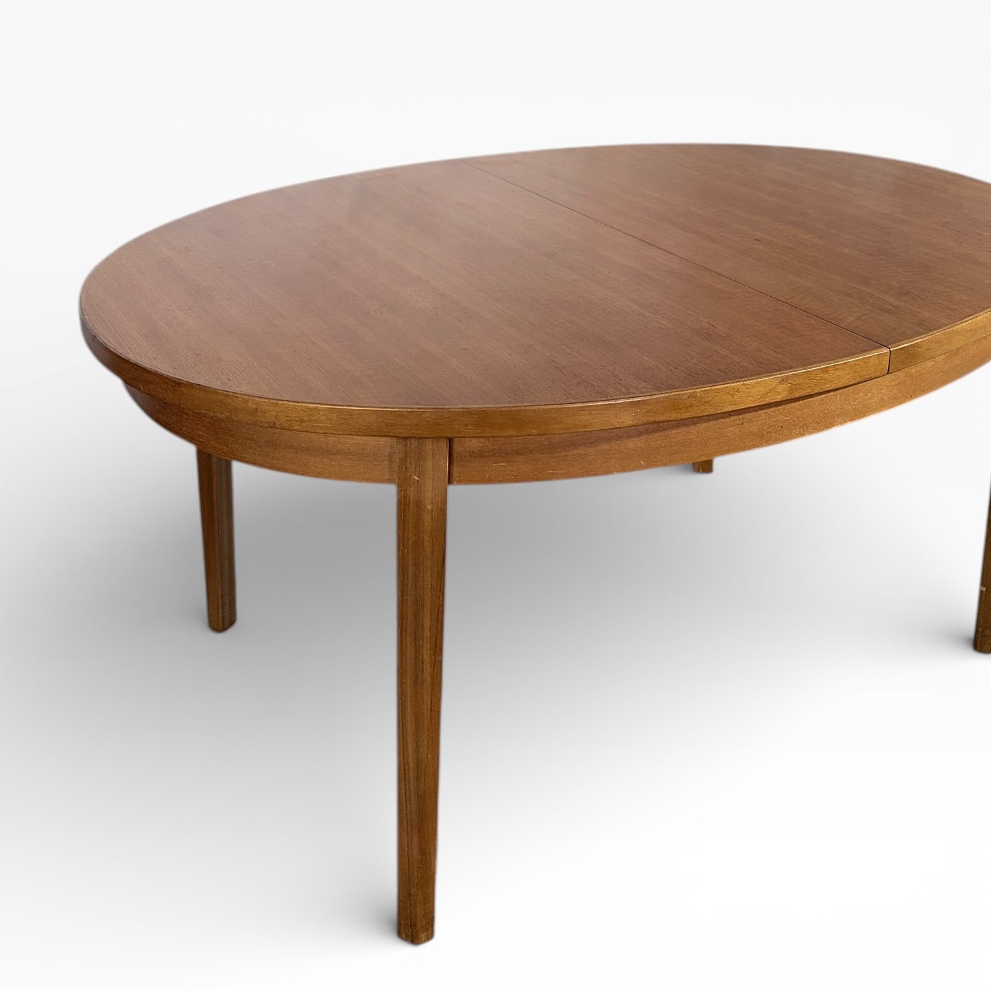 Mid Century Teak Table - Extending Oval Dining Table With Integrated Centre Leaf