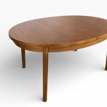 Mid Century Teak Table - Extending Oval Dining Table With Integrated Centre Leaf