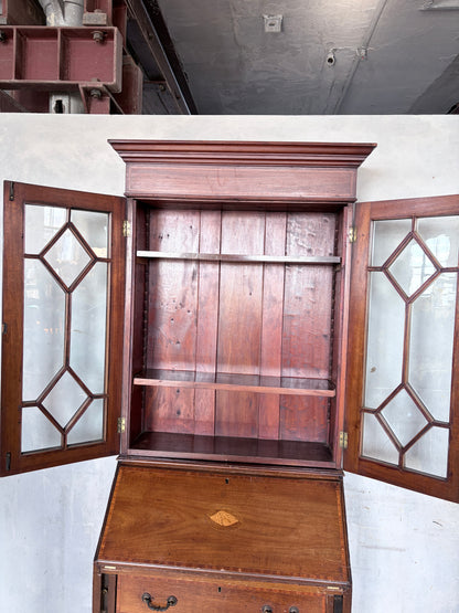Antique Edwardian Mahogany Glazed Bureau Bookcase