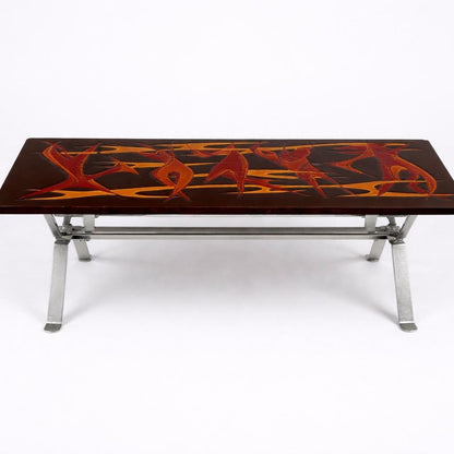 Mid Century Space Age Flames Tabletop & Chrome Coffee Table
