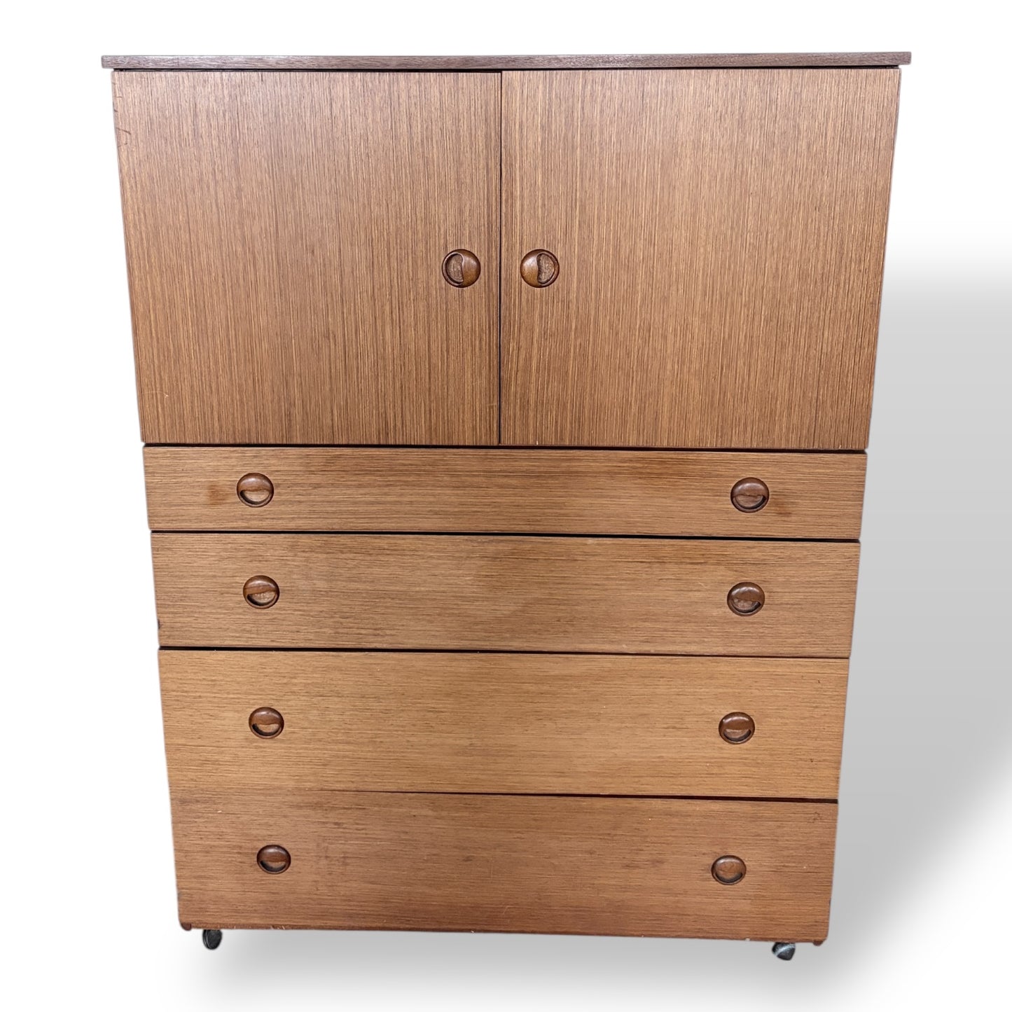 Schreiber Teak Tallboy Cabinet with Drawers – Mid Century