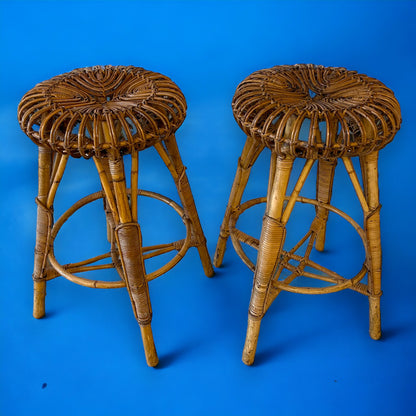 mid century Franco Albini Bamboo Rattan Stools