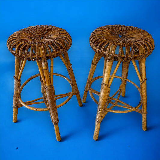 mid century Franco Albini Bamboo Rattan Stools