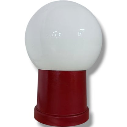 Vintage Space Age Lamp – Red Mushroom Table Lamp with Opaline Glass Shade