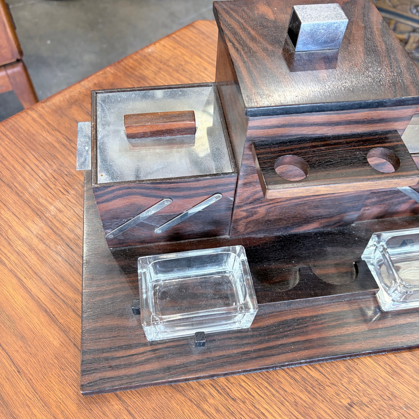 Art Deco Rosewood and Chrome Compact Desk Set