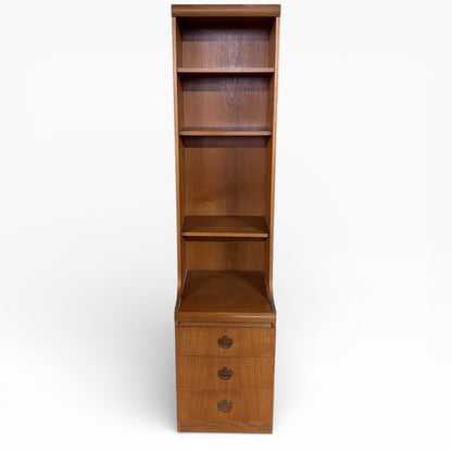 Mid-Century Tall Bookcase – Vintage Wooden Bookcase With Drawers & Open Shelving Unit